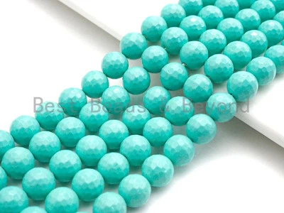 Natural Mother of Pearl Turquoise Blue Color Round Faceted beads, - Image 1 of 4