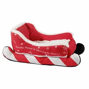 Cama trineo de Navidad para mascotas festiva suave acogedora cama de vacaciones para gatos y perros pequeños - Imagen 1 de 1