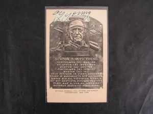 Cy Young Signed HOF Plaque Postcard Cut B & W Artvue N/M Red Sox 511 Wins - Picture 1 of 3