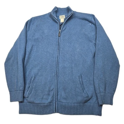 L.L.Bean Cardigan Sweater Mens LT Large Tall Blue Cotton Zip Mock Neck Chunky - Image 1 of 4