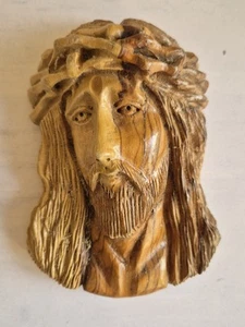 Jesus face from olive wood hand carving size 14cm made in Bethlehem good quality - Picture 1 of 6