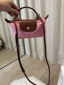 Auténtico Bandolera Convertida LONGCHAMP Mini Le Pliage Rosa Malvavisco - Imagen 1 de 12