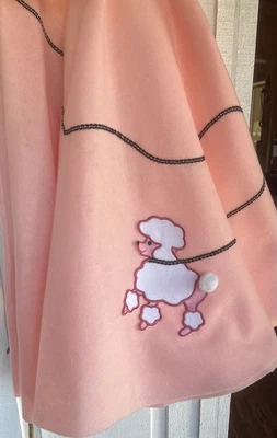 "Falda caniche de fieltro rosa vintage hecha a mano 32"" cintura 32"" largo" Foto 1 de 4