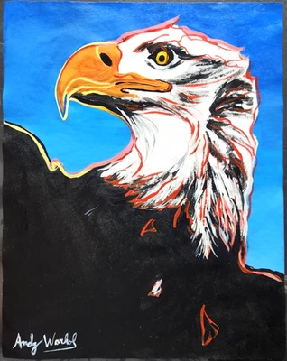 Pintura ANDY WARHOL sobre papel viejo (hecha a mano) firmada y estampada. Águila calva Foto 1 de 2