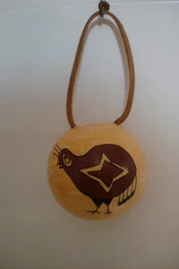 Southwestern-Inspired Quail Bird Design Folk Art Artist Signed Gourd Ornament - Picture 1 of 11