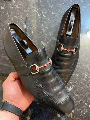 Mocasines Gucci de cuero negro con detalle de tela de caballo M sin cordones EE. UU. 11,5 EUR 45 190004 Foto 1 de 4