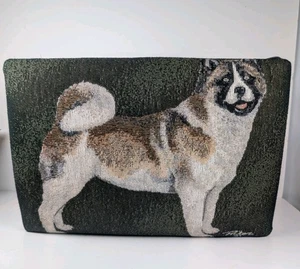 Akita Dog Tapestry Foot Stool with Metal Legs 15" X 7" Signed "Picker" Ottoman - Picture 1 of 14