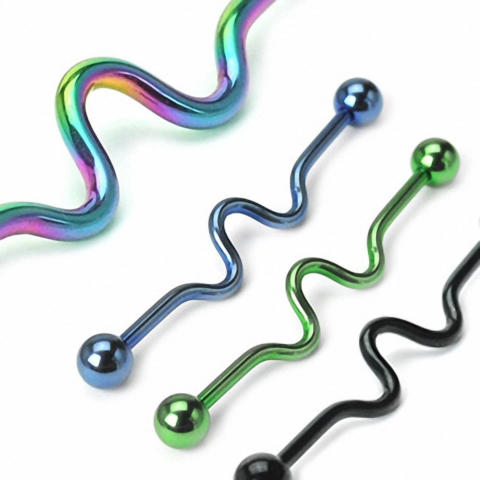 Piercing de oreja industrial de titanio 'ondulado' Foto 1 de 1