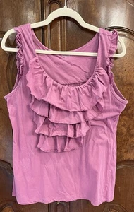 Garnet Hill Womens Mauve Ruffle Front Jabot Tank Top Blouse Tee Cotton Large - Picture 1 of 9