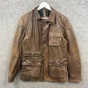 Massimo Dutti Jacke Herren mittelbraun Echtleder Field Utility kariert gefüttert - Bild 1 von 10