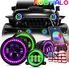 For Jeep Wrangler JK JKU 07-17 Combo RGB 7" LED Headlights 4'' Fog Lights Kits