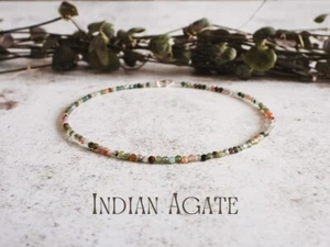 Indian Agate Dainty Beaded Stone Healing Reiki Water Resistant Anklet Women Gift - Picture 1 of 3