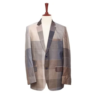 Mens Blazer Colorblock Patchwork Beige Brown Party Jacket Wedding Sport Coat 42R - Picture 1 of 6