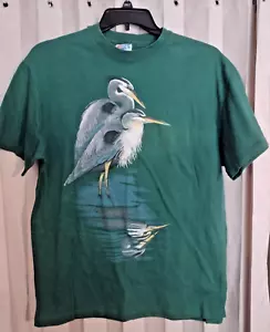 Vintage Harlekin N.G Great Blue Heron L Large Hanes Beefy-T Made USA Green 1993 - Bild 1 von 6