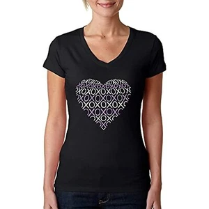 $25 LA POP ART Word Art V-Neck T-Shirt - XOXO Heart Short Sleeve Size 2XL NWOT - Picture 1 of 3