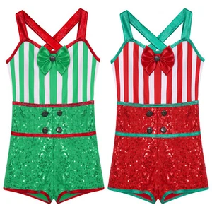 Kids Girls Dance Unitard Comfortable Christmas Costume Carnival Jumpsuit - Picture 1 of 41