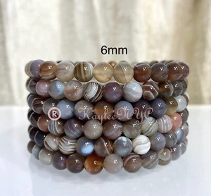 Wholesale Lot 6 Pcs Natural Botswana Agate 6mm 7.5” Crystal Stretch Bracelet - Picture 1 of 3