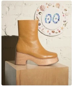 CHARLOTTE STONE Women's Isla Leather, 2.75” Heel, Platform Clog Boots, Caramel - Picture 1 of 3