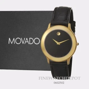 Authentic Movado Men's Museum Black Dial Leather Watch 0602502 - Picture 1 of 1