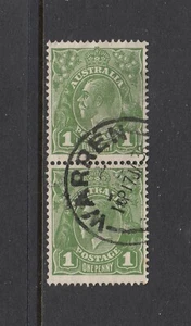 C of A WMK: 1d Green SG 125 variety “WHITE LINE UNDER RVT” BW 82(2)g VFU in pair - Picture 1 of 1