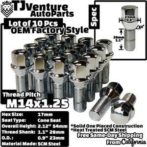 10Pc Chrome M14x1.25 17mm Hex Wheel Lug Bolt 28mm Shank Fit BMW F/G Body Models - Picture 1 of 3