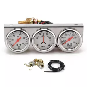 Universal 2'' 52mm Chrome Volt Water Oil Pressure Triple 3 Gauge Set Gauges Kit - Picture 1 of 8