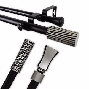 Kiefer 3/4" verstellbare Gardine Doppel Gardinenstange 28"-170" (4 Größen, 3 Enden) - Bild 1 von 4