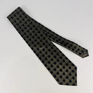 DANIEL DE FASSON Mens X-Long Tie - Black Gold Silk Geometric Design 4.25 x 63 in - Picture 1 of 9