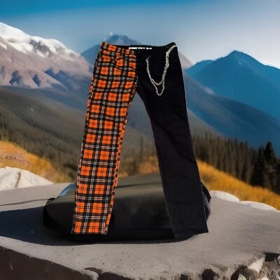 Hot Topic DENIM STINGER laranja quadriculado correntes pretas 36Wx30L novo sem etiquetas - Imagem 1 de 4