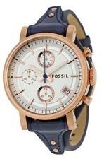 Fossil Ladies "Original Boyfriend" Chronograph Blue Leather 38mm Watch ES3838 