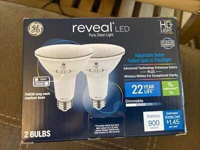 GE 2pk 75W Reveal PAR30 LED Light Bulbs Long Neck Adjustable Flood/Spot ⭐ - Image 1 of 4