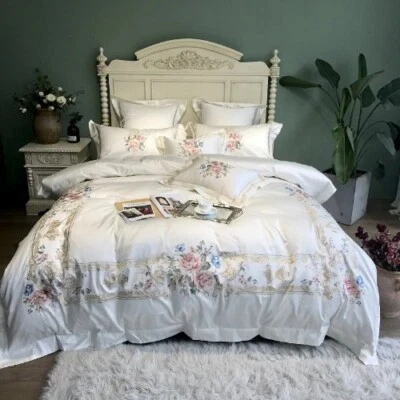 1000TC Egyptian Cotton Luxury Embroidery White Bedding Set Queen King size King - Imagem 1 de 4