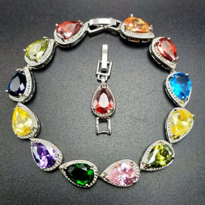 Dije Cadena Plata Mezcla Color Amatista Granate Topacio Piedras Preciosas Mujeres Niña Pulseras Foto 1 de 4
