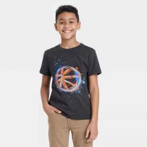 Cat & Jack Black Boys' Short Sleeve Graffiti Basketball Graphic T-Shirt Size S - Picture 1 of 3