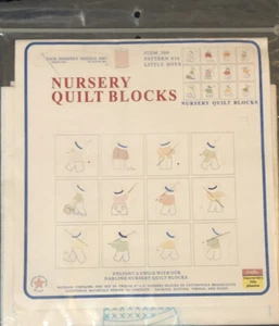 12- 9” Stamped Stitch Nursery Quilt Blocks. Dempsey Embroidery. Boys Fishing.NEW - Picture 1 of 3