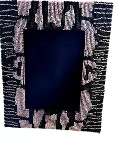 Christiana Photo Picture Frame Seed Bead Purple Pink Black Beaded 9.5" Abstract - Picture 1 of 8