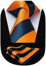HISDERN Stripe Tie for Men Business Formal Tie and Pocket Square Set Classic Wov