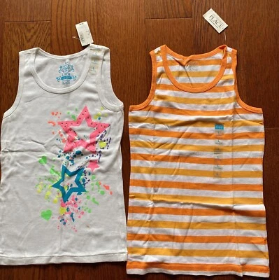 NWT 2*The Children’s Place Girl’s L Orange Striped and Colorful Stars Tank Top  - Image 1 of 4