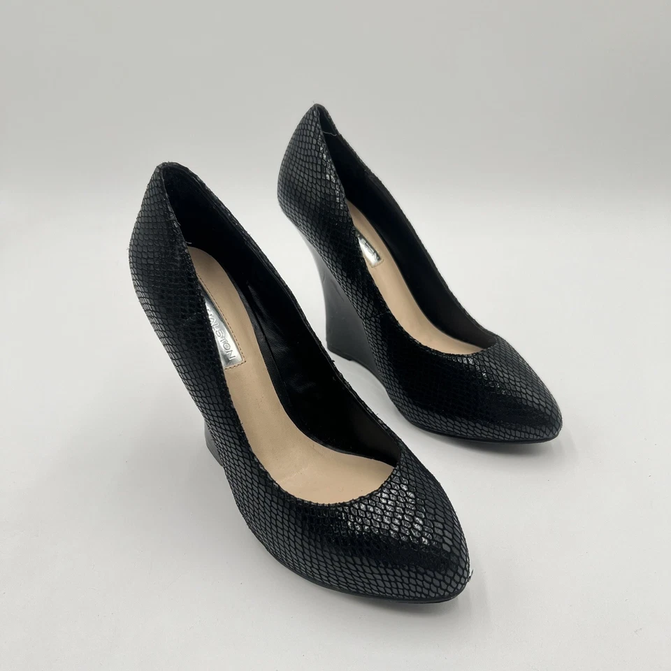 Zapatos H By Halston para mujer brillantes piel de serpiente tacones negros talla 6B Foto 1 de 4