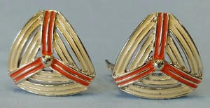 Vintage Abstract Triangle Clip Earrings Signed ART Cream and Orange Enamel - Picture 1 of 12