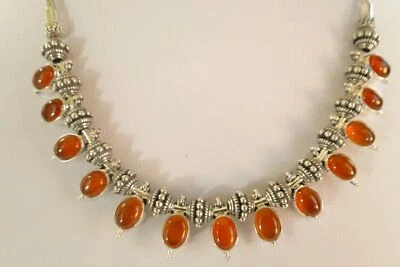 Orange Carnelian Carnelia Ornate 925 Sterling Silver Beads Chain Necklace - Image 1 of 4