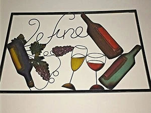  3 D  WINE Motif Metal Wall Art Brown Green Purple Tone 17x25" Wall Mounted  - Picture 1 of 7