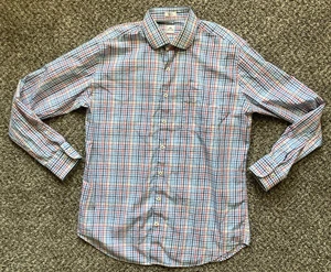Peter Millar Shirt Men's Large Red White Blue Yellow Tattersall Plaid Cotton - Picture 1 of 6