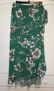Maurices Neu mit Etikett Damenrock grün Blumenmuster hoher Bund zum Binden Wickeloptik elastischer Rücken Small - Bild 1 von 7