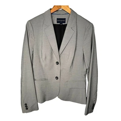 Chaqueta Blazer Banana Republic 10 Micro Pata de Gallo Peplum 2 Botones Negra Gris   Foto 1 de 4