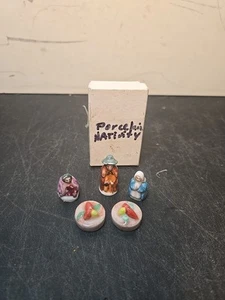 Vintage Miniature Hand-Painted Ceramic Figurine Set w/ Food Plates – 6-Piece Lot - Picture 1 of 8