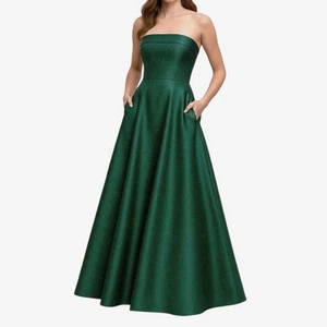 Alfred Sung Women's Green Strapless Satin Formal Gown With Pockets Size 6R NWT - Picture 1 of 15