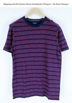 Camiseta Jack & Jones Hombre M Azul Marino Rojo Rayas Manga Corta Pura Foto 1 de 4