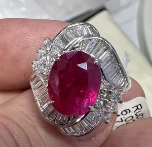 An Immense 6.02ct Burma Ruby & Diamond Ring GIA - Picture 1 of 9