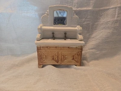 Porcelain Miniature Dollhouse Double Sink and Mirror Bathroom Set - Image 1 of 2